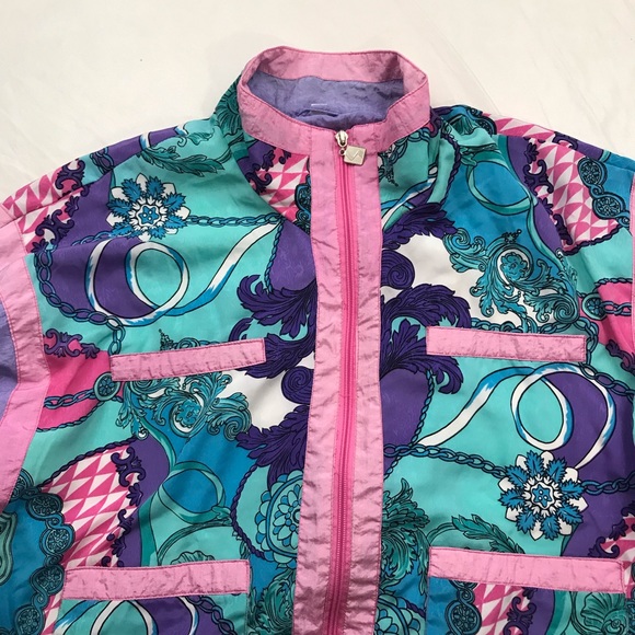 Vtg Active Stuff Size M Floral Track Suit Full Zip Jacket & Pants Purple Pink - Picture 2 of 13